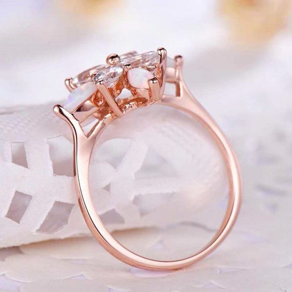 🔥 Sweet Super Dainty Flower Opal Gemstone CZ Rose Gold Ring for Women,VIP539 - Picture 5 of 7